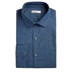 Bar III Slim Fit Stretch Men’s Button-Up Print Dress Shirt Navy Blue XL 17.5